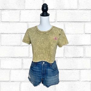 Urban Outfitters BDG Yellow Striped Flower Weed Embroidered Crop T-Shirt